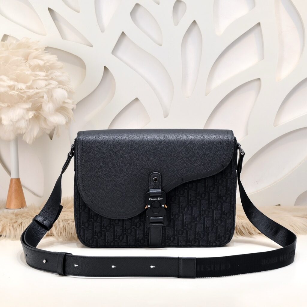 Dior-Saddle/Message Bag-Men-Black-Lambskin&Embroidery