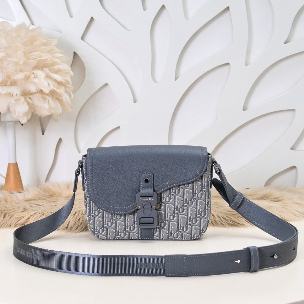 Dior-Saddle/Message Bag-Men-Grey-Lambskin&Embroidery