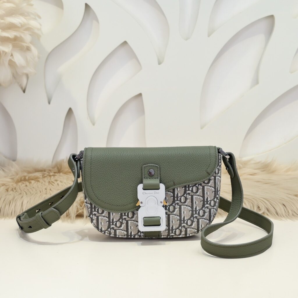 Dior-Saddle/Message Bag-Men-Green-Lambskin&Embroidery