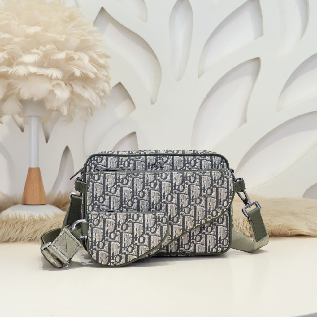 Dior-Saddle Bag-Men-Green Oblique-Embroidery