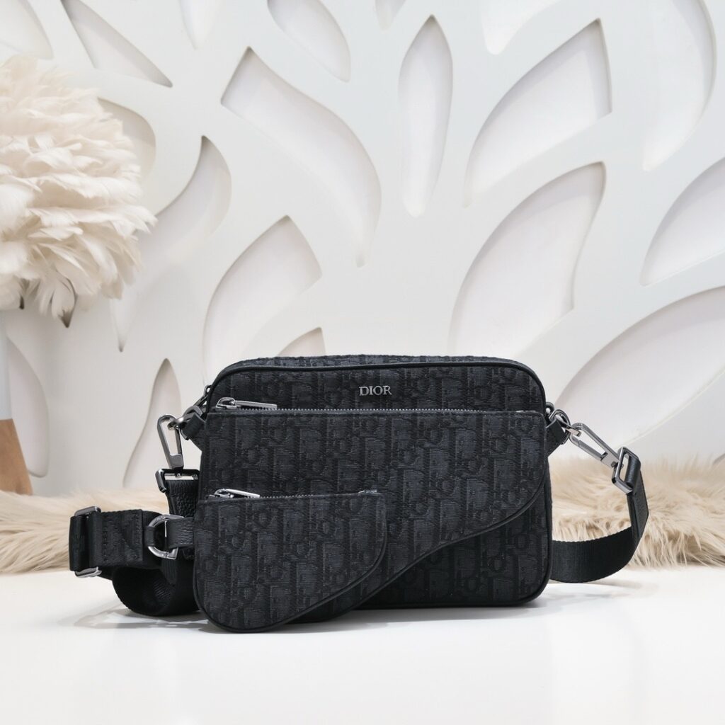 Dior-Saddle Bag-Men-Black Oblique-Embroidery-3 Bags