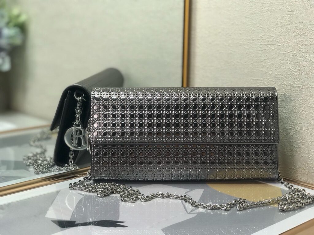 Dior-Chain Clutch-Gunmetal