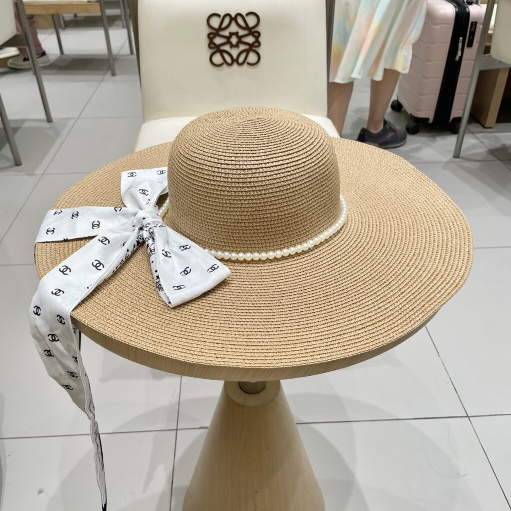 Chanel-2024 new large brim bow ribbon-straw hat