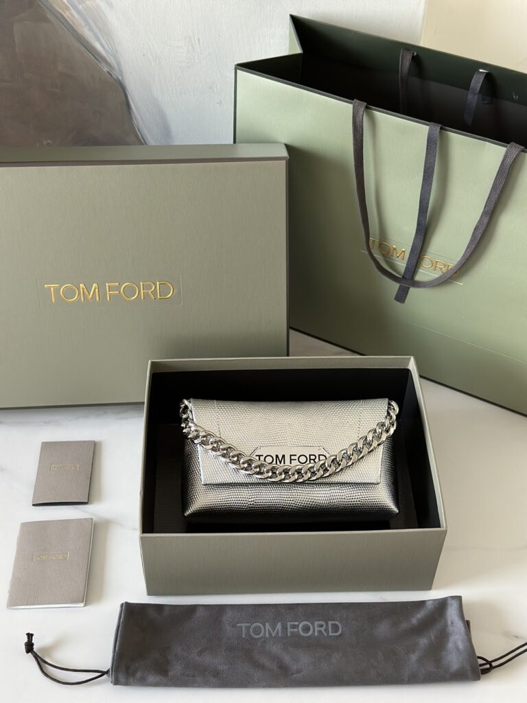 Tom Ford Label Leather Shoulder Bag-Sliver