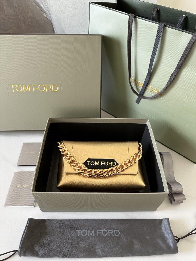 Tom Ford Label Leather Shoulder Bag-Gold