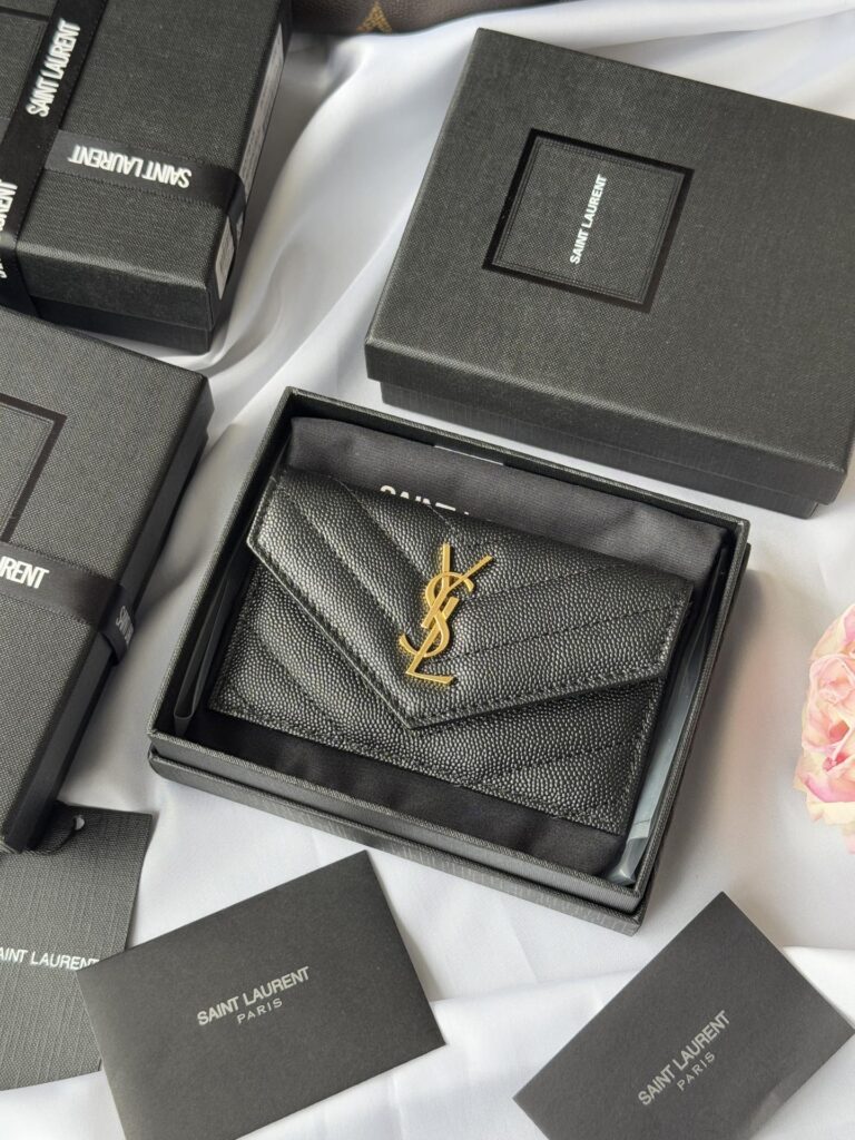 YSL-Card Holder-Black（Gold Logo）