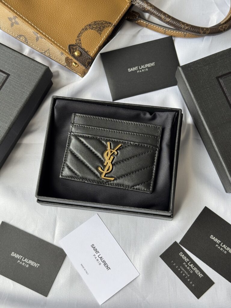 YSL-Card Holder-Black(Gold Logo)