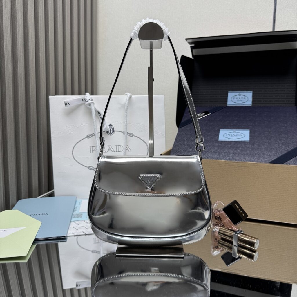 Prada-Cleo Flap Shoulder Bag-Silver-1BD311