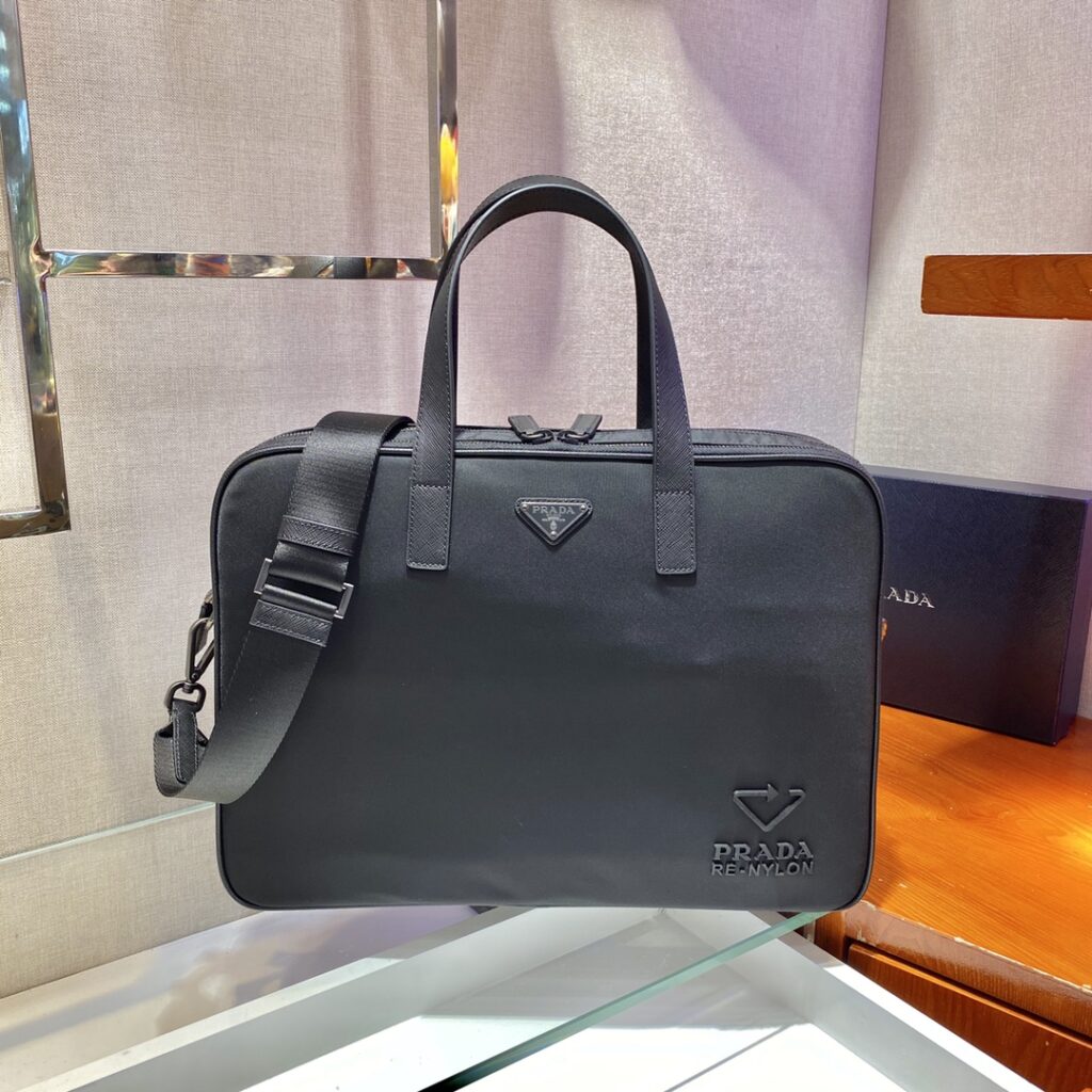 Prada-Re-nylon And Saffiano Leather Briefcase-Black-2VE005