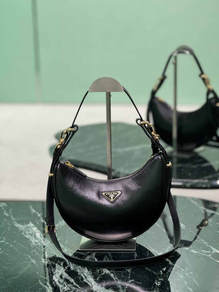 Prada-Arqué Small Leather Shoulder Bag-Black-1BC194