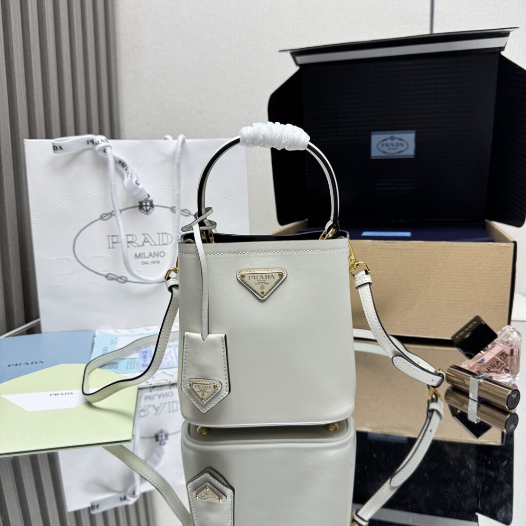 Prada-Metal Prada Panier Satin Bag-White-1BA373