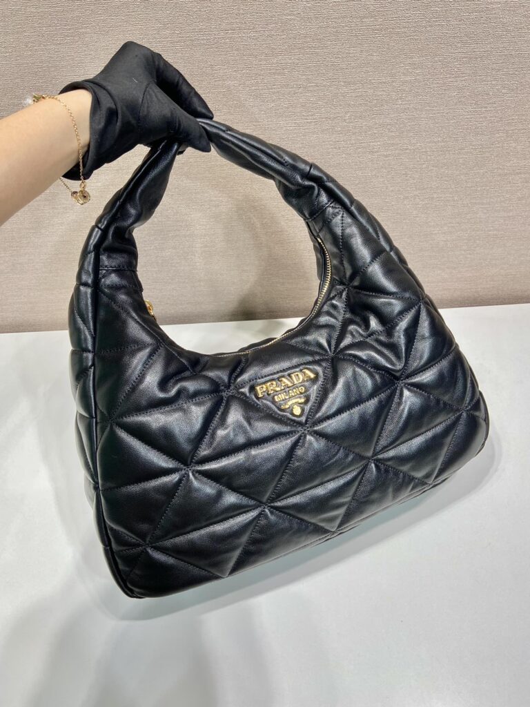 Prada-Quilted Nappa Leather Large Topstitch Hobo Bag-Black-1BC183