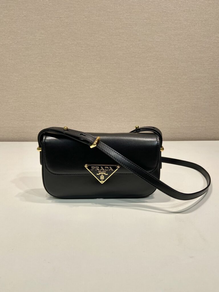 Prada-Cognac Leather shoulder bag-Black-1BD339