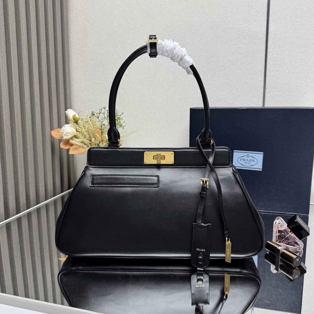 Prada-Medium Leather Tote Bag-Black-1BG569