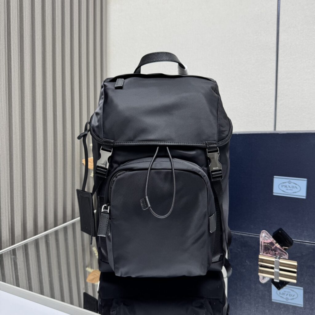 Prada-Re-nylon And Saffiano Leather Backpack-Navy-2VZ135