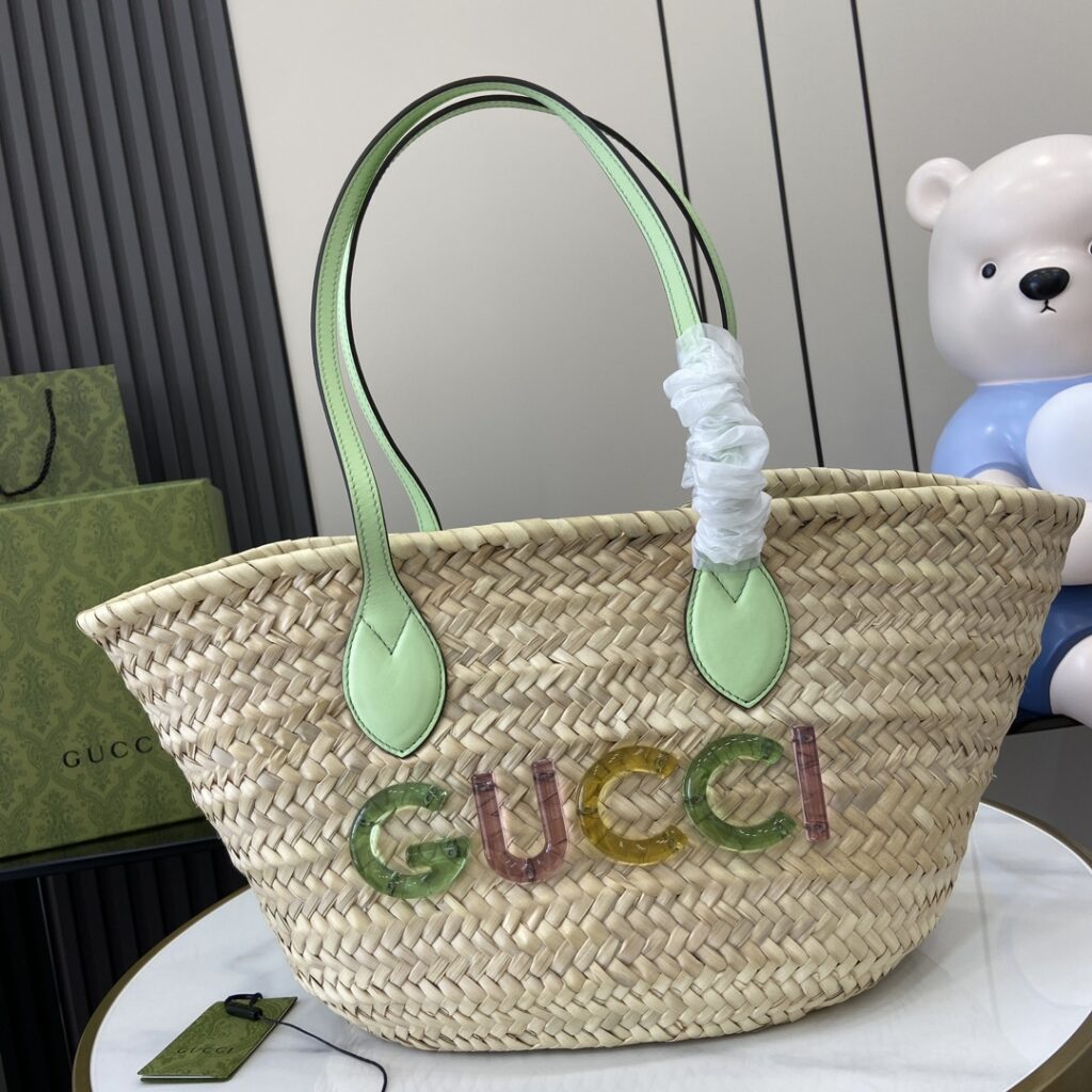 Gucci-Lido-Green-Small Size-Raffia-779524