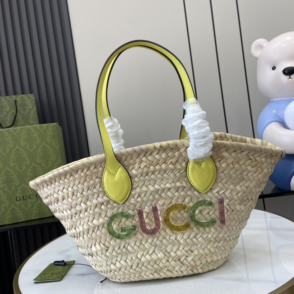 Gucci-Lido-Yellow-Small Size-Raffia-779524