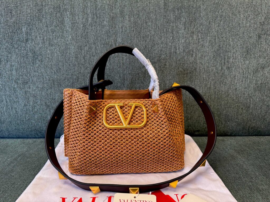 Valentino-raffia woven bag-brown