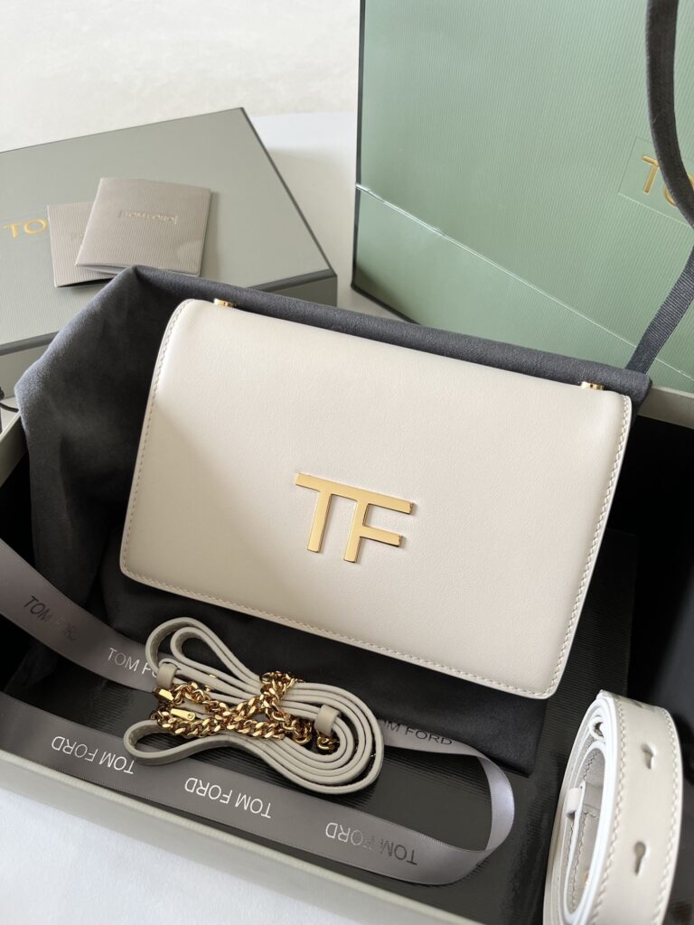 Tom Ford Leather Shoulder Bag-Beige