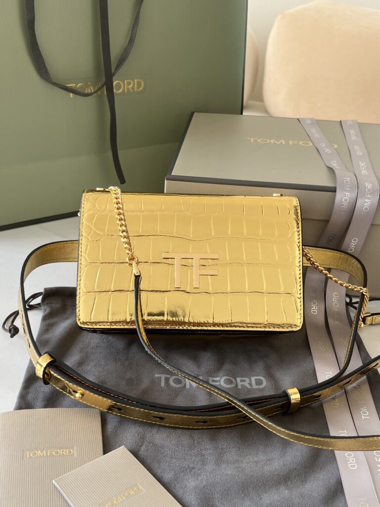 Tom Ford Crocodile Pattern Shoulder Bag-Gold