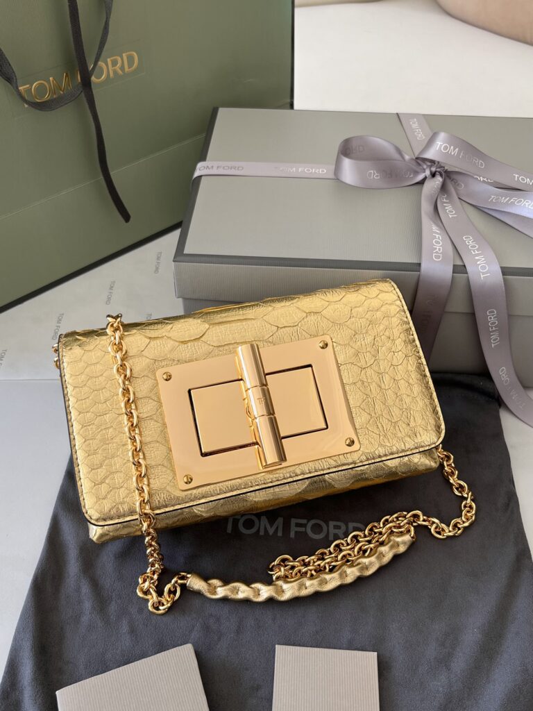 Tom Ford Stamped Crocodile Pattern Mini Shoulder Bag-Gold