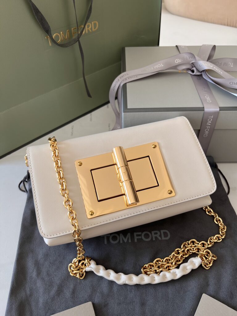 Tom Ford Stamped Leather Mini Shoulder Bag-Beige