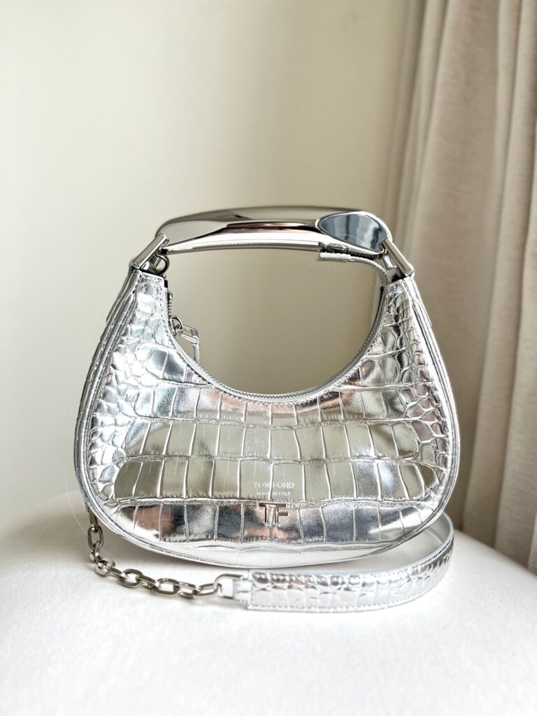 TomFord Bianca Hobo Bag-Crocodile Pattern-Silver
