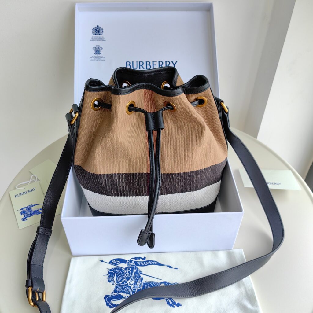 Burberry-Striped Bucket Bag