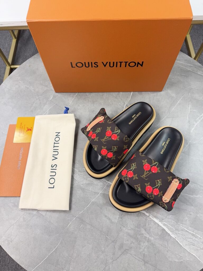 LV Unisex Flip Flops Cherry Brown