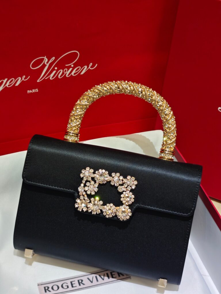 Roger Vivier Flower Strass Silk Bag Black